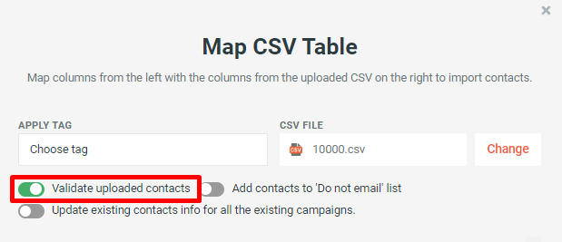 Getting started #6 - Import contacts via the CSV file - 8 - Validate Contacts directly from CSV import.png