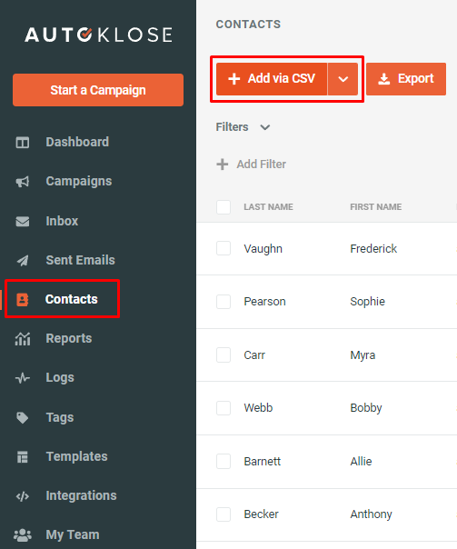 Getting started #6 - Import contacts via the CSV file - 1 - Add Via CSV button.png