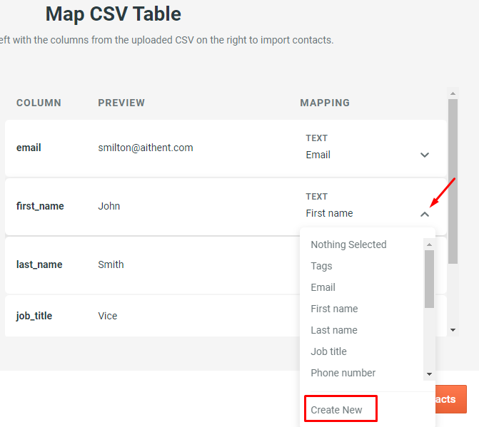 Import a contact list via a .csv file - 3 - Create new field.png