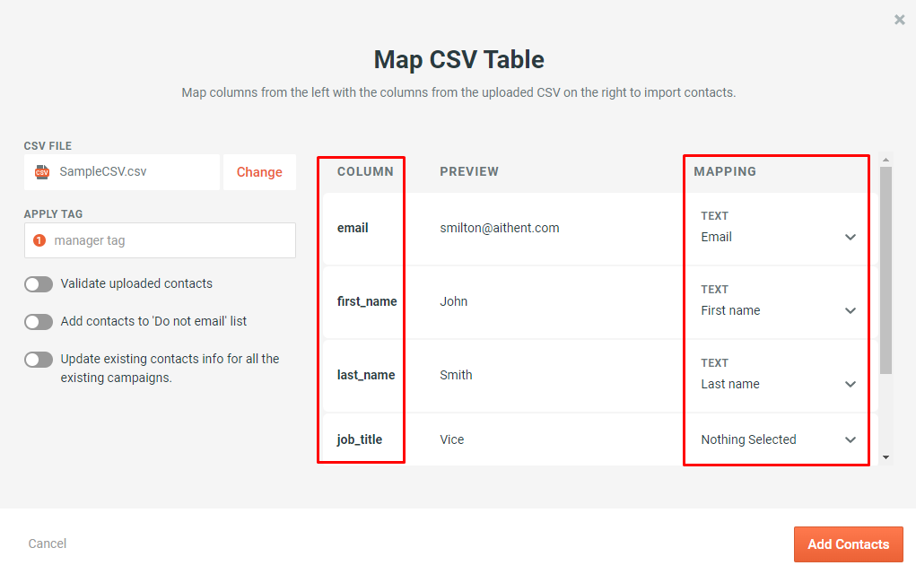 Import a contact list via a .csv file - 2 - Map CSV table screen.png