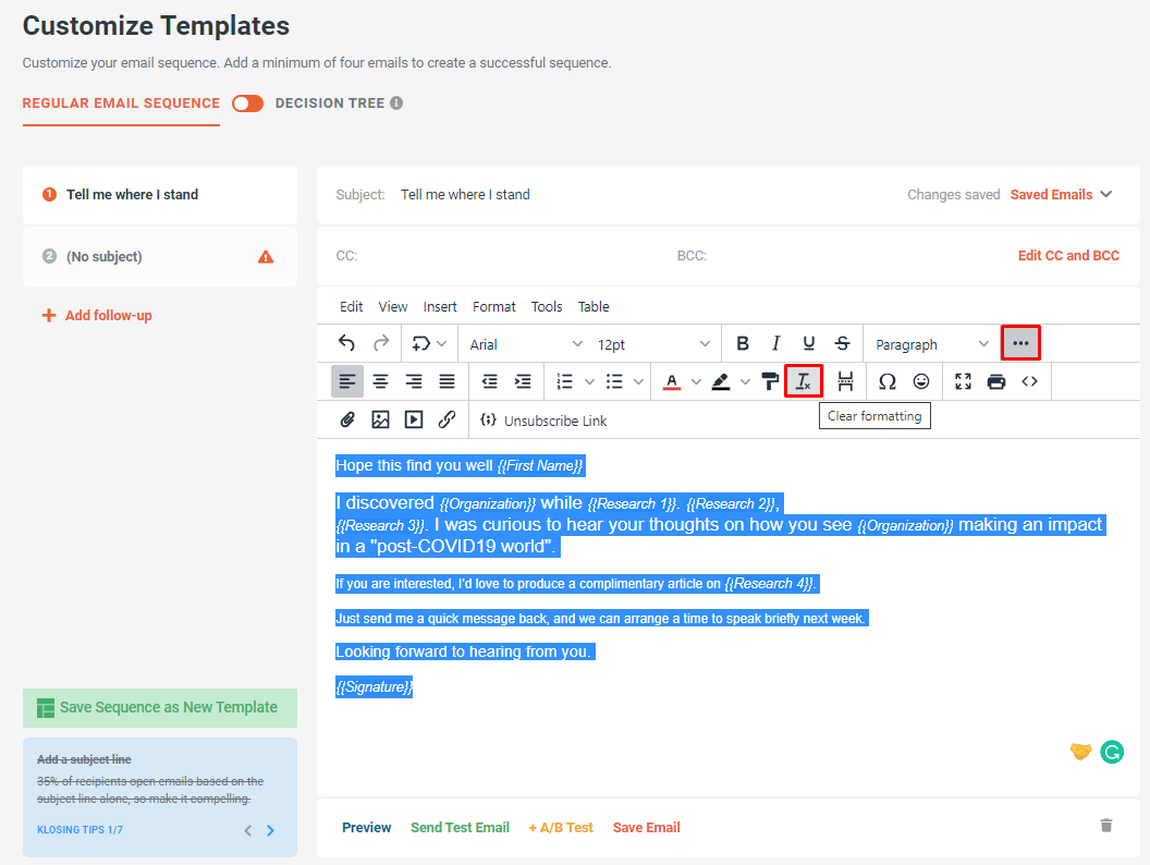 Remove Formatting when copy-pasting text - 1 - Clear formatting button.png