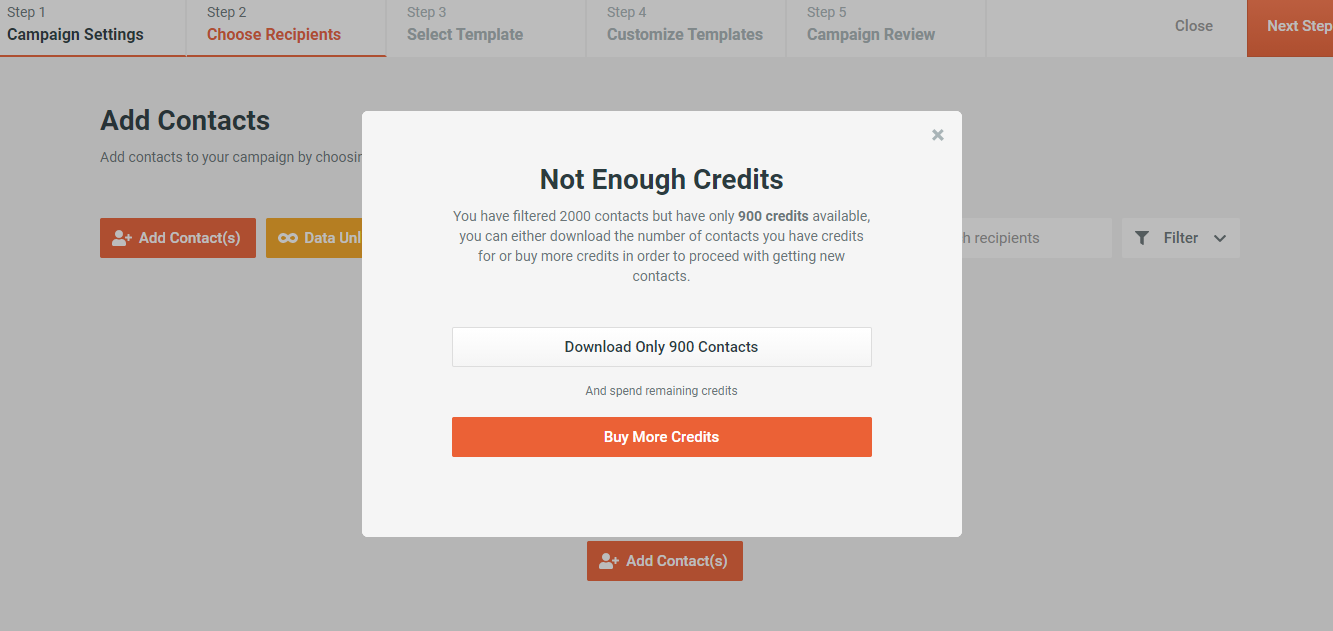 Billing section - 10 - Not enough Credits.png