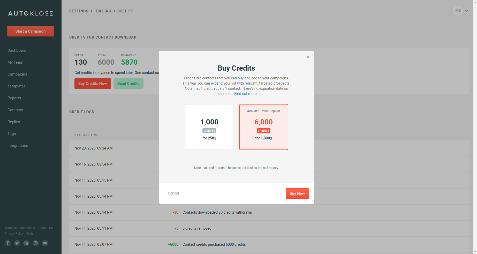 Billing section - 7 - Buy Credits.png