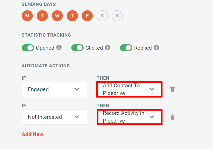 Autoklose integration with Pipedrive - 4 - Campaign Actions.png