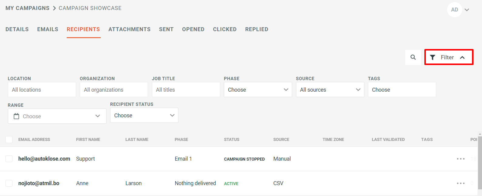 Campaigns section - 10 - Recipients Tab Filter.png