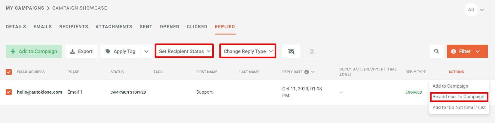 Campaigns section - 17 - Replied Tab.png