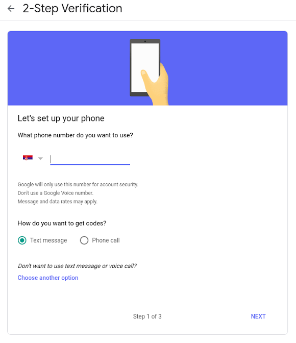 Set up 2-step verification for Google accounts - 3 - Enter Phone number.png