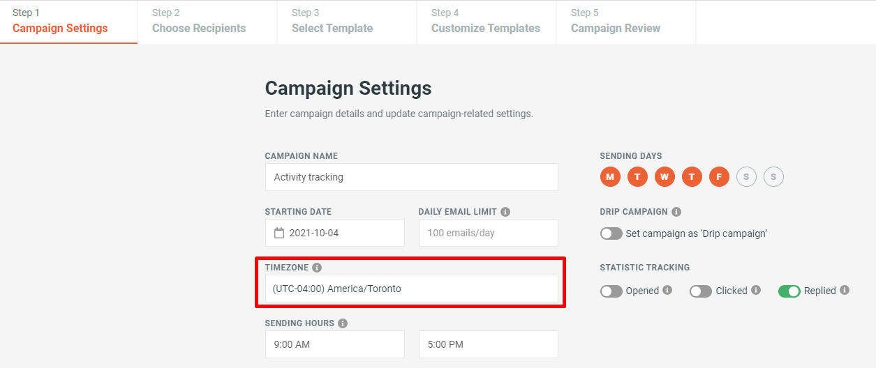 Manage your Autoklose Timezone - 1 - Campaign TimeZone.png
