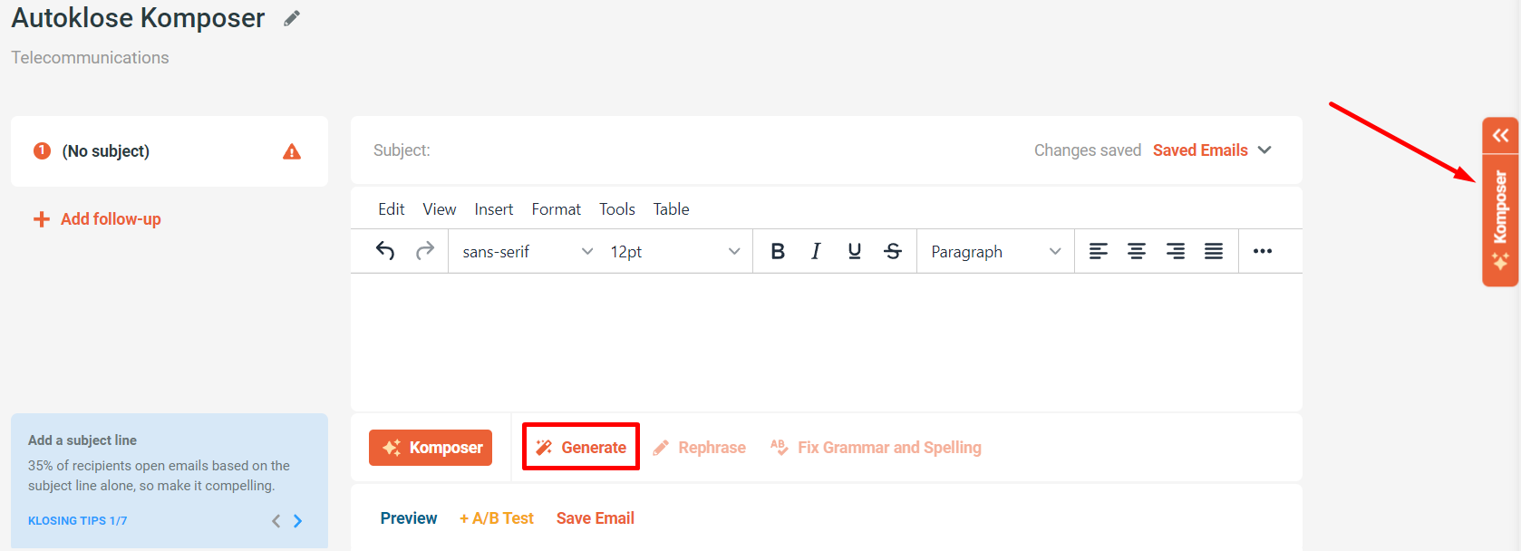 Autoklose Komposer - AI writing assistant - 1 - Komposer Drawer.png