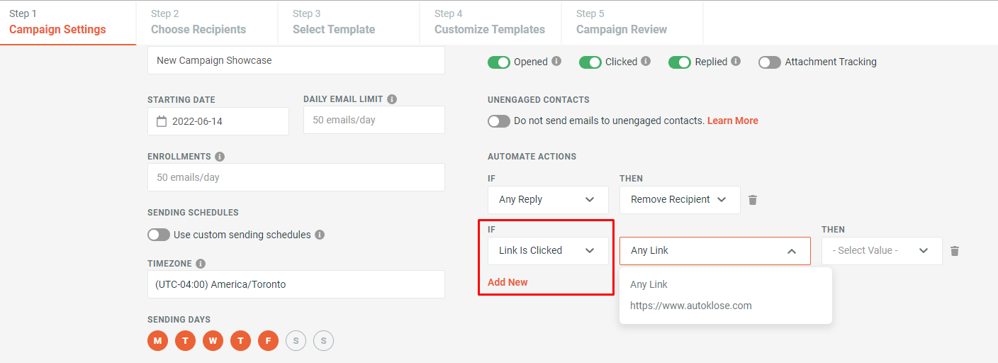 Personalize emails for campaign recipients - 9 - Link is Clicked Action.png