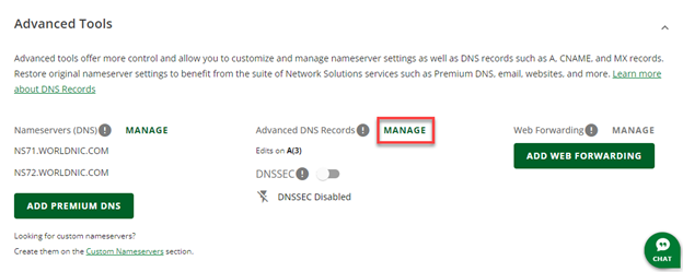 Getting started #4 - Create a custom tracking - 3 - Network Solutions Manage Button.png