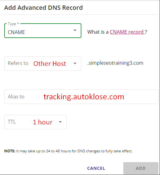 Getting started #4 - Create a custom tracking - 4 - Network Solutions Add record.png